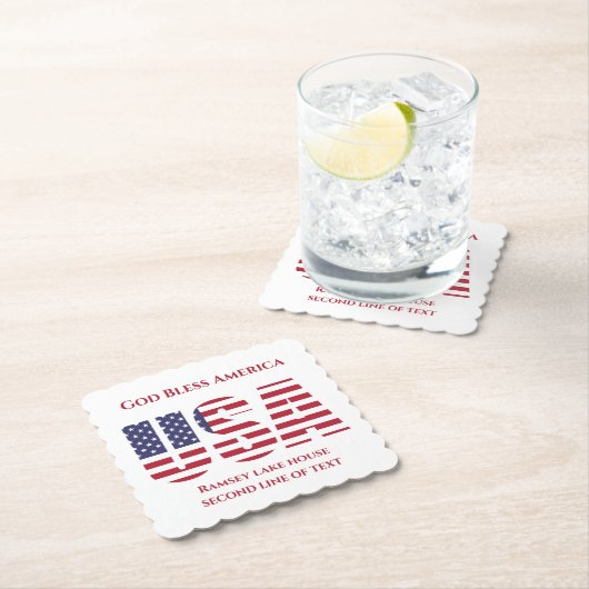 Patriotic USA Square Scalloped Paper Untersetzer (Vor Ort)