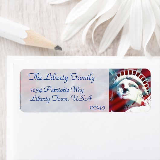 Patriotic USA Statue of Liberty Flag Label (Insitu)