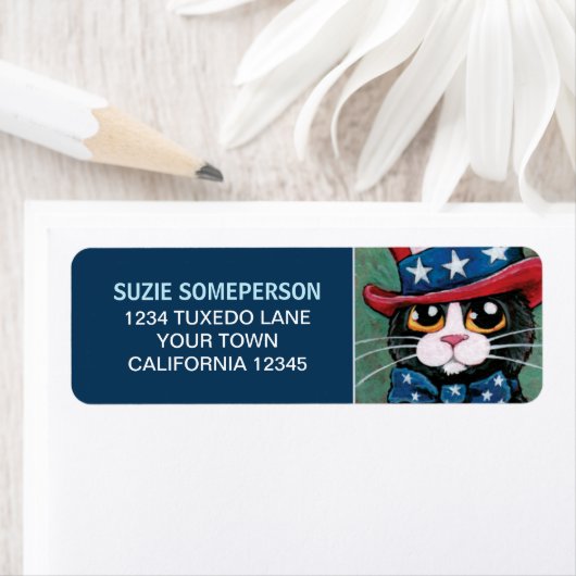 Patriotic USA Tuxedo Cat Return Address Label (Insitu)