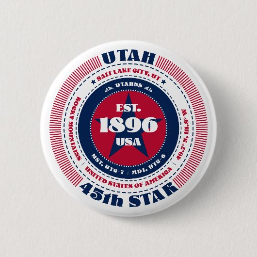 Patriotic Utah Circle mit Staat Details Button (Vorderseite)