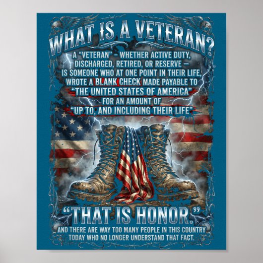 Patriotic Veteran Definition Blank Check Sacrifice Poster (Vorne)