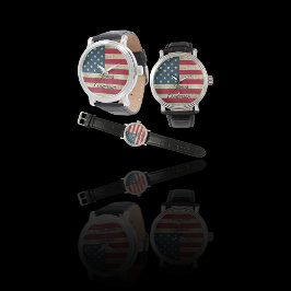 Patriotic Vintag American USA Flag Monogram Armbanduhr