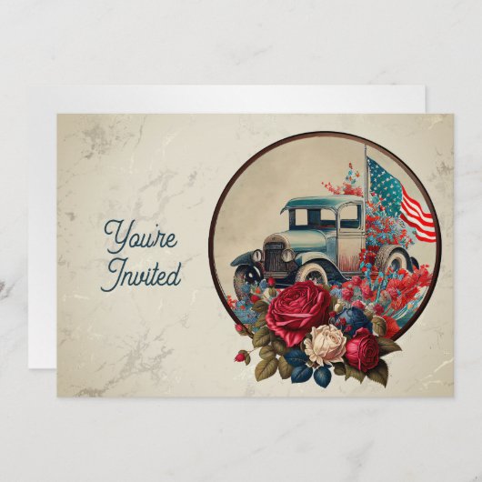 Patriotic Vintage Truck Birthday Einladung (Vorne/Hinten)