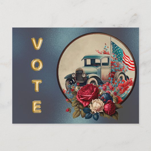Patriotic Vintage Truck Vote Postkarte (Vorderseite)
