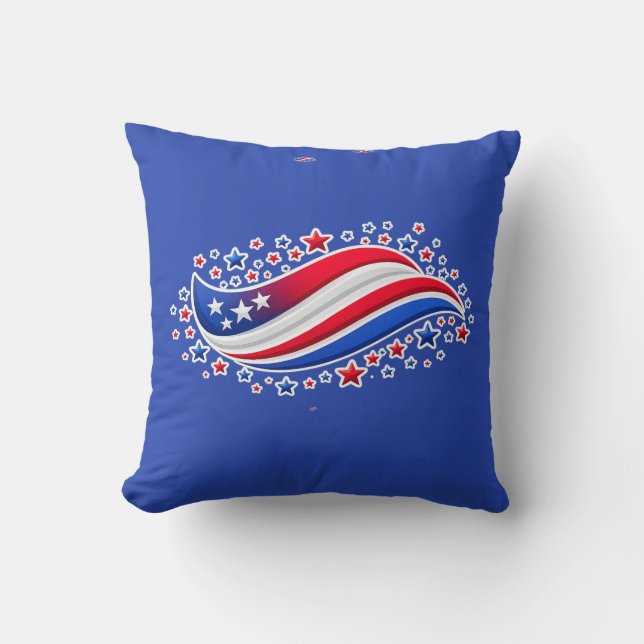 Patriotic Wavy American Flag with Stars | Red Whit Kissen (Vorderseite)