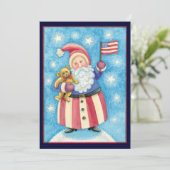 Patriotic Weihnachten Weihnachtsmann w Flag Einlad Einladung (Stehend Vorderseite)