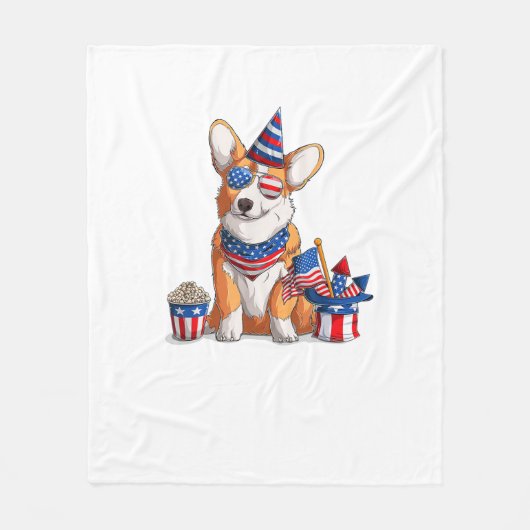 Patriotic Welsh Corgi Dog Pup 4. Juli Fleecedecke (Vorderseite)