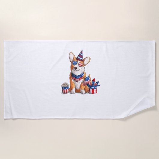 Patriotic Welsh Corgi Dog Pup 4. Juli Strandtuch (Vorderseite)