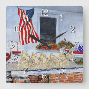 Patriotic Wheaten Scottish Terriers Quadratische Wanduhr