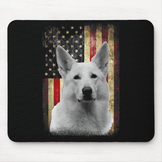 Patriotic White German Shepherd Flag American Usa Mousepad (Vorne)