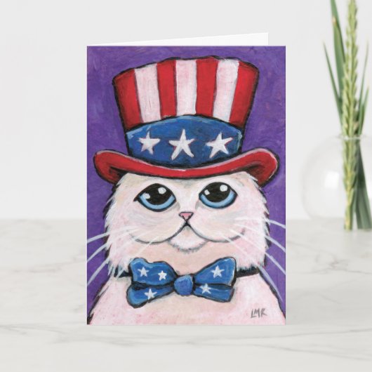 Patriotic White Persian Cat | Happy 4th of July Karte (Vorderseite)