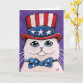 Patriotic White Persian Cat | Happy 4th of July Karte (Gelbe Blume)