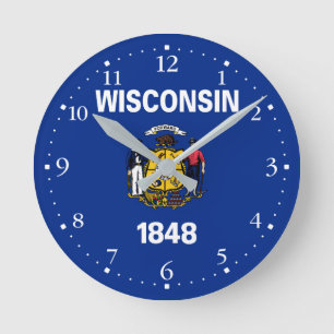 Patriotic Wisconsin State Flag Runde Wanduhr