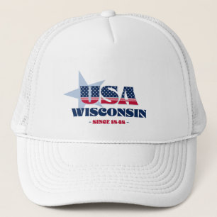 Patriotic Wisconsin Typografie Trucker Hat Truckerkappe