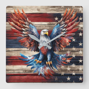 Patriotic Wood Wall Clock Quadratische Wanduhr