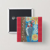 PATRIOTIC WOODPECKER & FIREWORKS BUTTON Square (Vorne & Hinten)