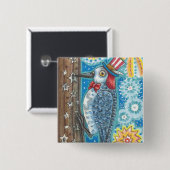 PATRIOTIC WOODPECKER & FIREWORKS BUTTON Square (Vorne & Hinten)