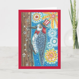 PATRIOTIC WOODPECKER FIREWORKS GREETRIOTISCHE KART KARTE