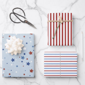 Patriotic Wrapping Paper Flat Sheet Set of 3 Geschenkpapier Set