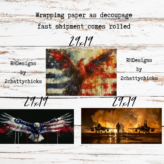Patriotic Wrapping Paper for Decoupage 3 Sheets  Geschenkpapier Set