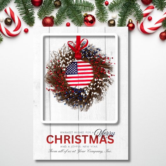 Patriotic Wreath Merry Christmas Wishes Feiertagskarte