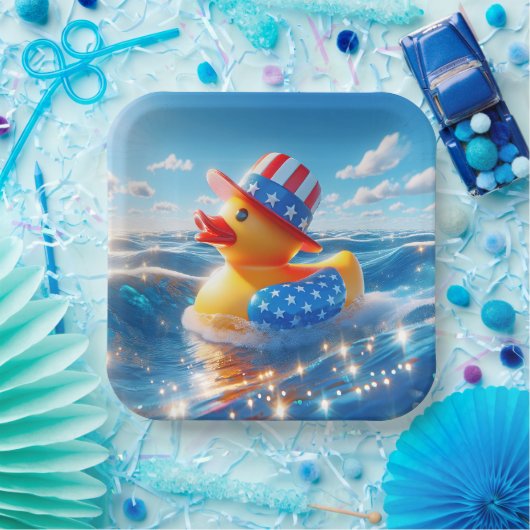 Patriotic Yellow Rubber Duck Pappteller (Party)