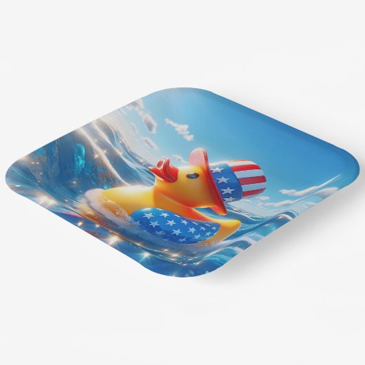 Patriotic Yellow Rubber Duck Pappteller (Gewinkelt)