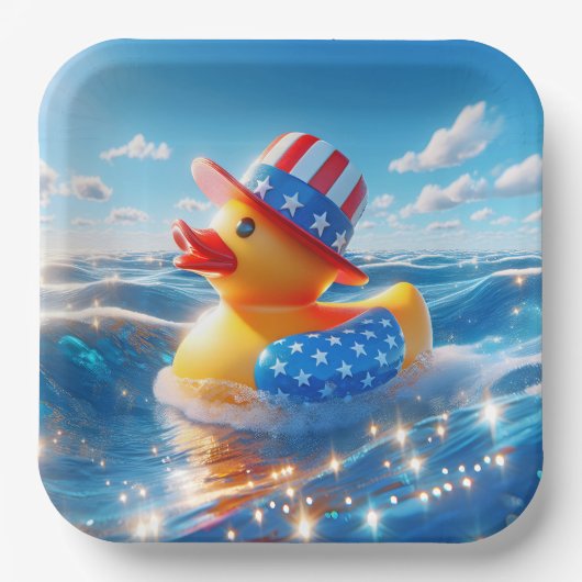 Patriotic Yellow Rubber Duck Pappteller (Vorderseite)