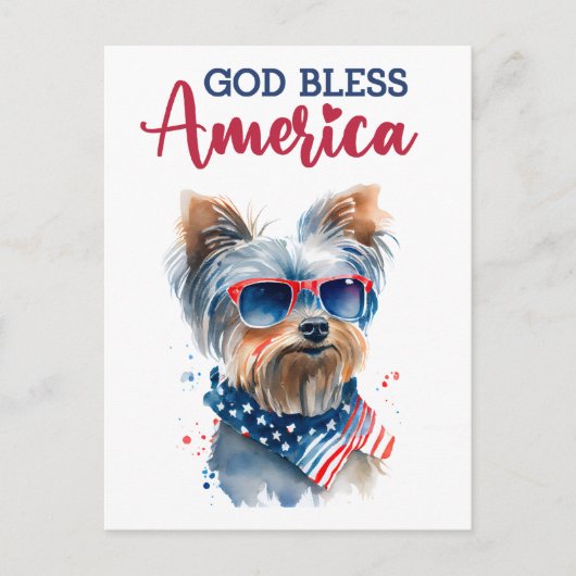 Patriotic Yorkie, Gott segne Amerika Postcard Postkarte (Vorderseite)