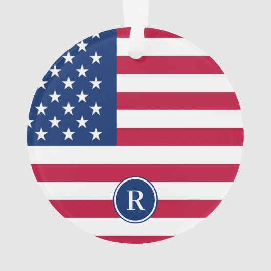 Patriotisch American Red White Blue Custom Monogra Ornament (Rückseite)