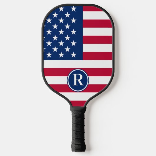 Patriotisch American Red White Blue Custom Monogra Pickleball Schläger (Vorderseite)