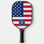 Patriotisch American Red White Blue Custom Monogra Pickleball Schläger (Rückseite)
