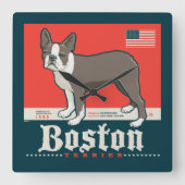 Patriotisch | Boston Terrier Quadratische Wanduhr (Vorderseite)