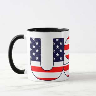 Patriotisch das Wort USA in den Farben der amerika Tasse