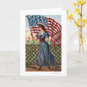 Patriotisch gekleidete Frau Karte (Gelbe Blume)