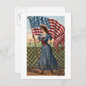 Patriotisch gekleidete Frau Postkarte (Vorne/Hinten)