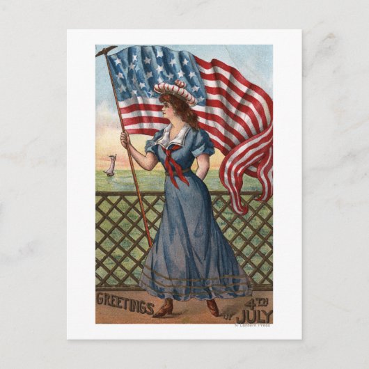 Patriotisch gekleidete Frau Postkarte (Vorderseite)