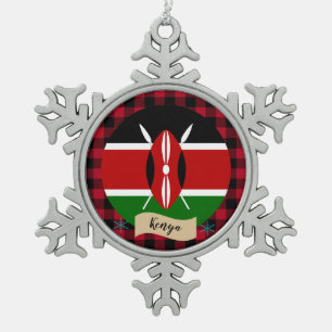 Patriotisch Kenia, kariert roter Büffel, kenianisc Schneeflocken Zinn-Ornament
