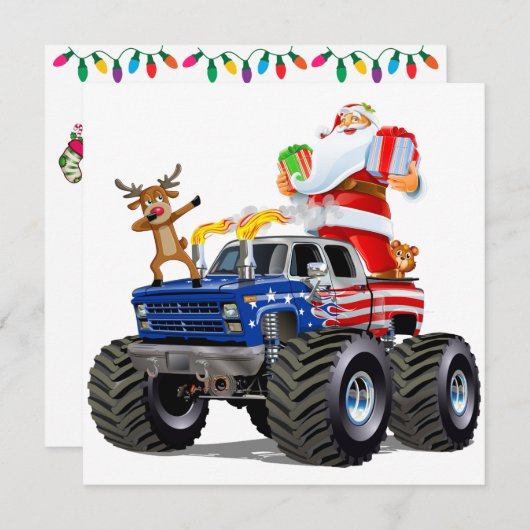 Patriotisch / Monster Truck Weihnachten Einladung (Vorne/Hinten)