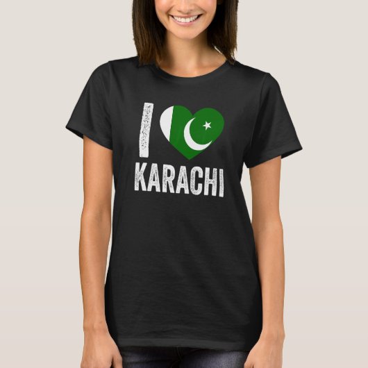 Patriotisch Pakistanisches Flag I Liebe Karachi T-Shirt (Vorderseite)