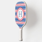 Patriotisch Red White & Blue Modern Monogram Pickleball Schläger (Links)