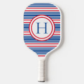 Patriotisch Red White & Blue Modern Monogram Pickleball Schläger (Rückseite)
