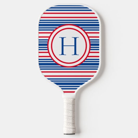 Patriotisch Red White & Blue Modern Monogram Pickleball Schläger (Vorderseite)