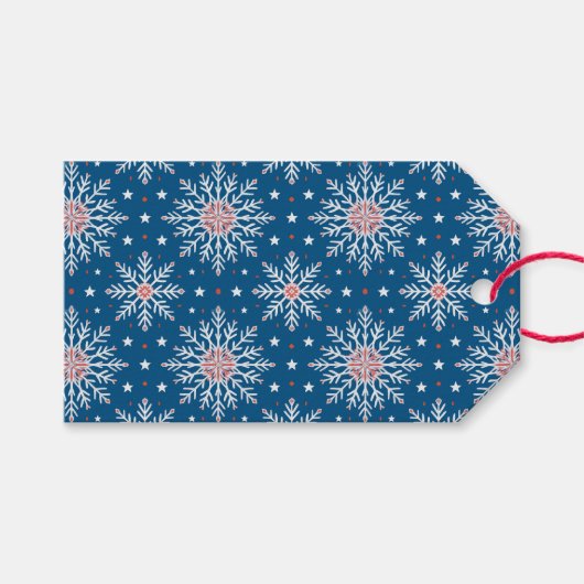 Patriotisch Red White Blue Weihnachts Snowflake Ta Geschenkanhänger (Vorderseite (Horizontal))