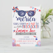 Patriotisch Red White und Blue Little Firecracker Einladung (Stehend Vorderseite)