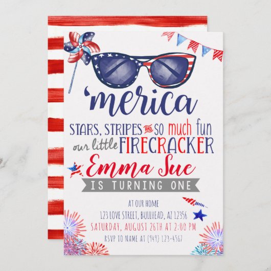 Patriotisch Red White und Blue Little Firecracker Einladung (Vorne/Hinten)