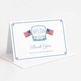 Patriotisch, rot und blau, Monogramm Hochzeit Dankeskarte