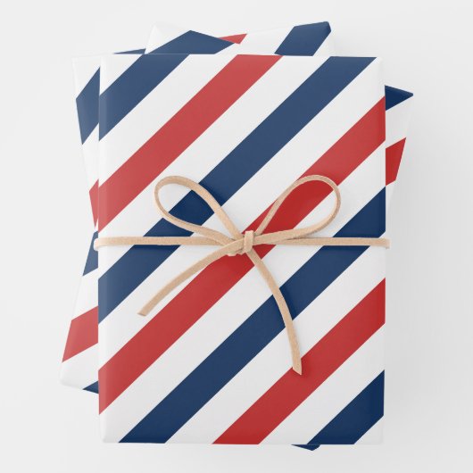 Patriotisch Rot Weiß und Blau Streifen Geschenkpapier Set (Beispiel)