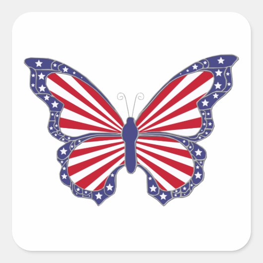 Patriotisch rote, weiße und blaue Butterfly-Aufkle Quadratischer Aufkleber (Vorderseite)