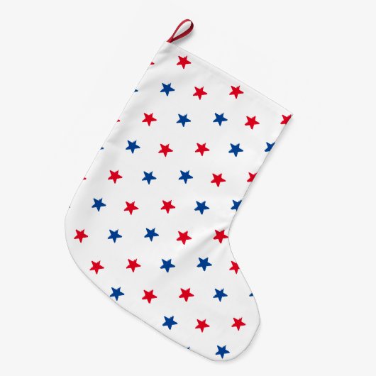 Patriotisch rotes, weißes und blaues Sternmuster Großer Weihnachtsstrumpf (Vorderansicht (hängend))
